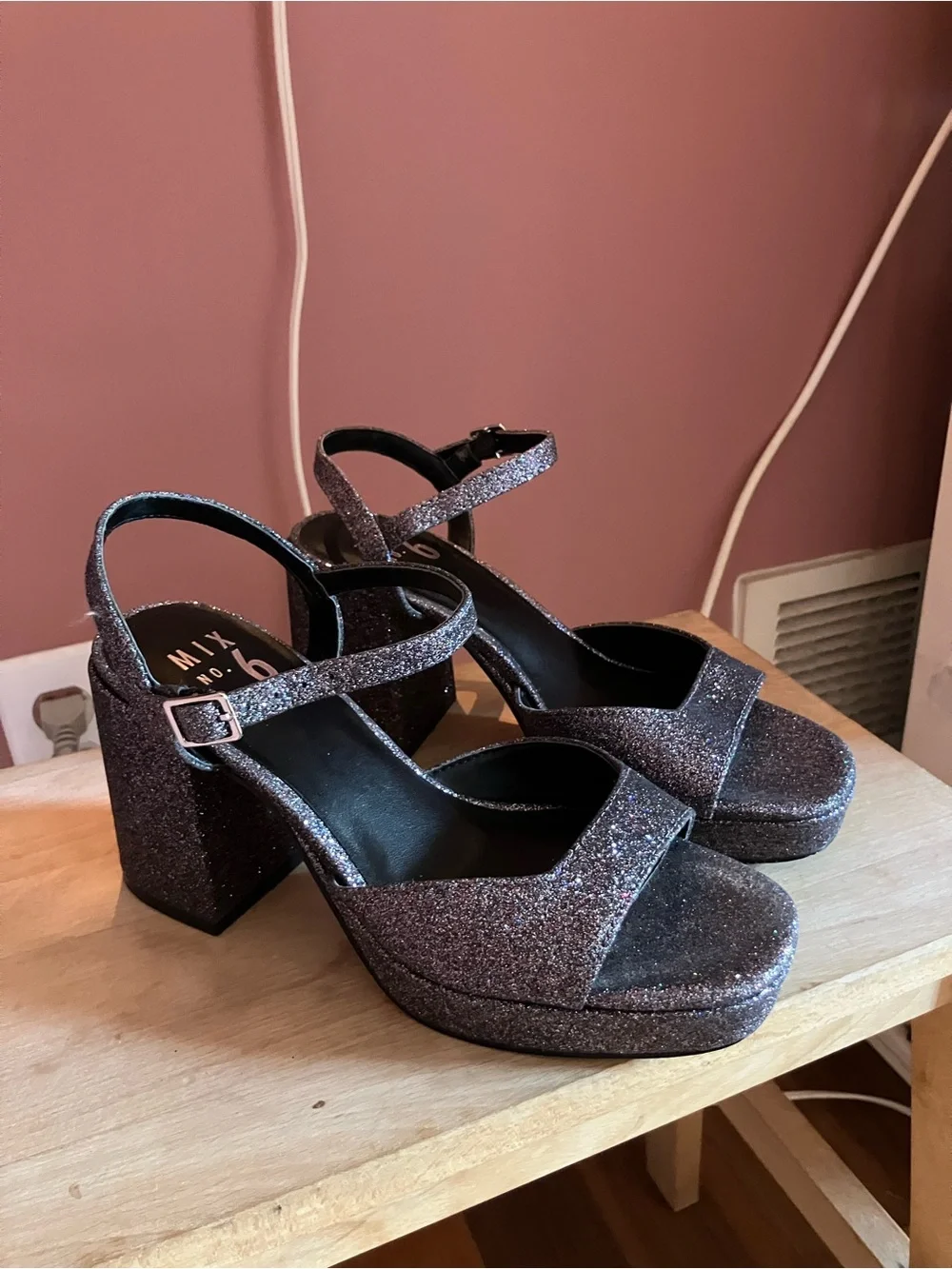 Mix No. 6 Glitter Platform Block Heels - Purple